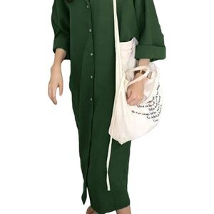 Womens Button Down Long Cotton Blouse Maxi Dress